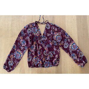 A'GACI Burgundy Blouse Tunic Top Floral Print Size Small S
